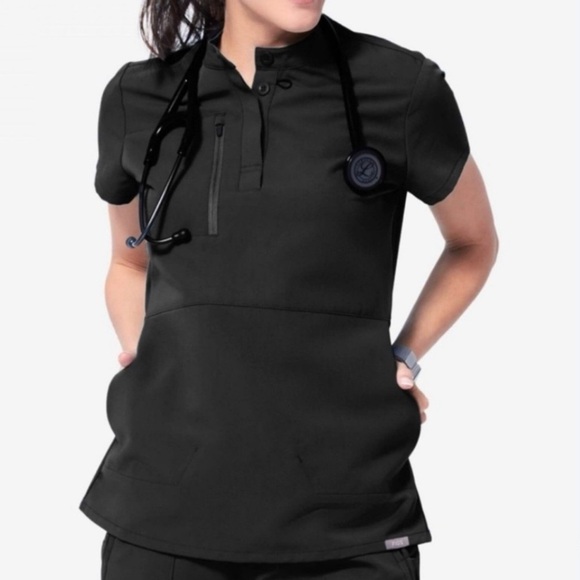 Figs Limited Edition Sucre Moto Henley Scrub Top Black Small Medical Uniform - Picture 1 of 13
